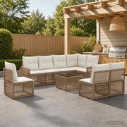 Set Divano da Giardino 9 pz Beige e Bianco Crema polyrattan 3435438