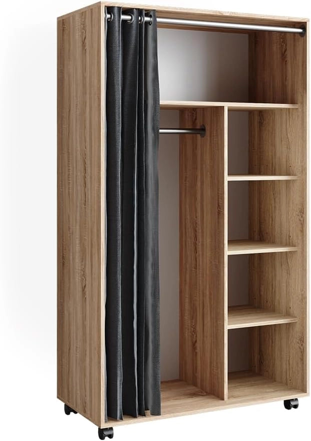 Armadio multifunzione Doros, Grigio, 100 x 146.6 cm Con rulli, con ruote per un posizionamento flessibile nell'ambiente