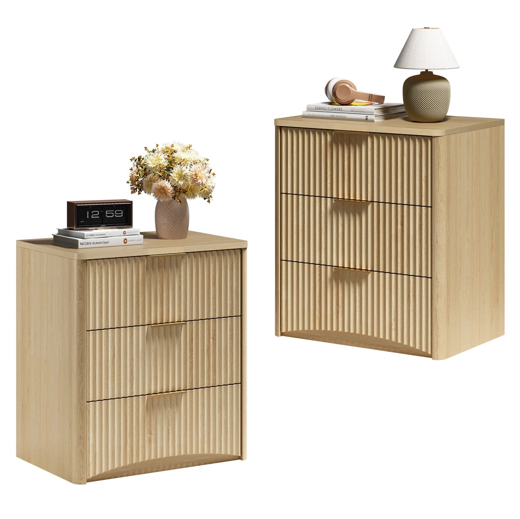Comodino 58x38x64 cm con 3 cassetti; guide silenziose in MDF; rovere