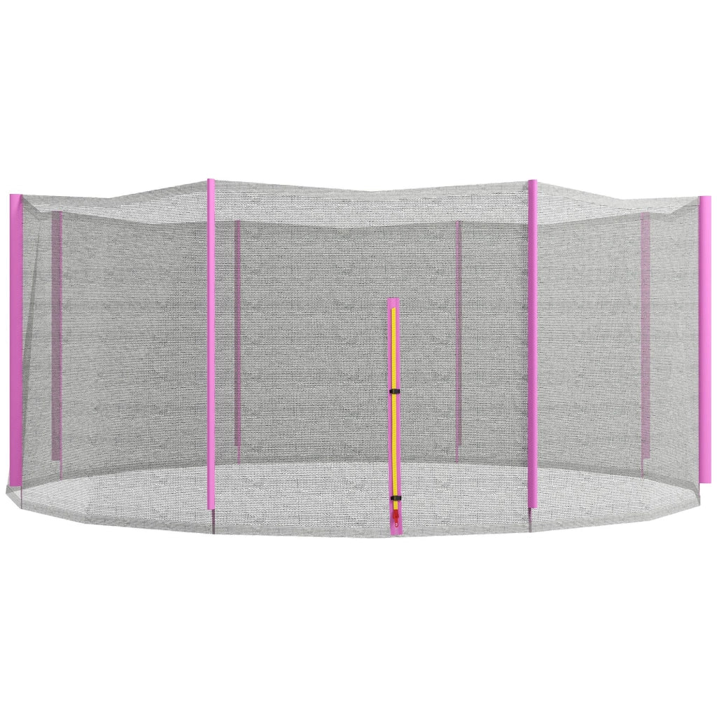 Rete di Protezione per Trampolini a 8 Pali con Ingresso con Cerniera, in PE, ?366x180 cm, Nero e Rosa