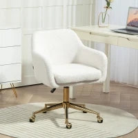 Sedia da Ufficio Girevole a 360° con Ruote, Altezza Regolabile, 60 x 61 x 79-88 cm, Crema