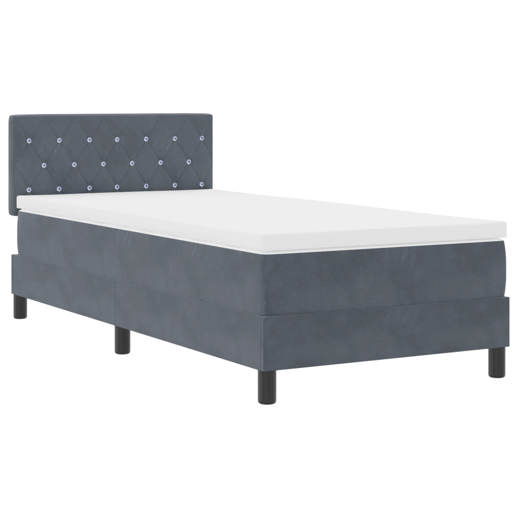Letto Box Spring con Materasso e LED Grigio Scuro 90x200 cm Velluto