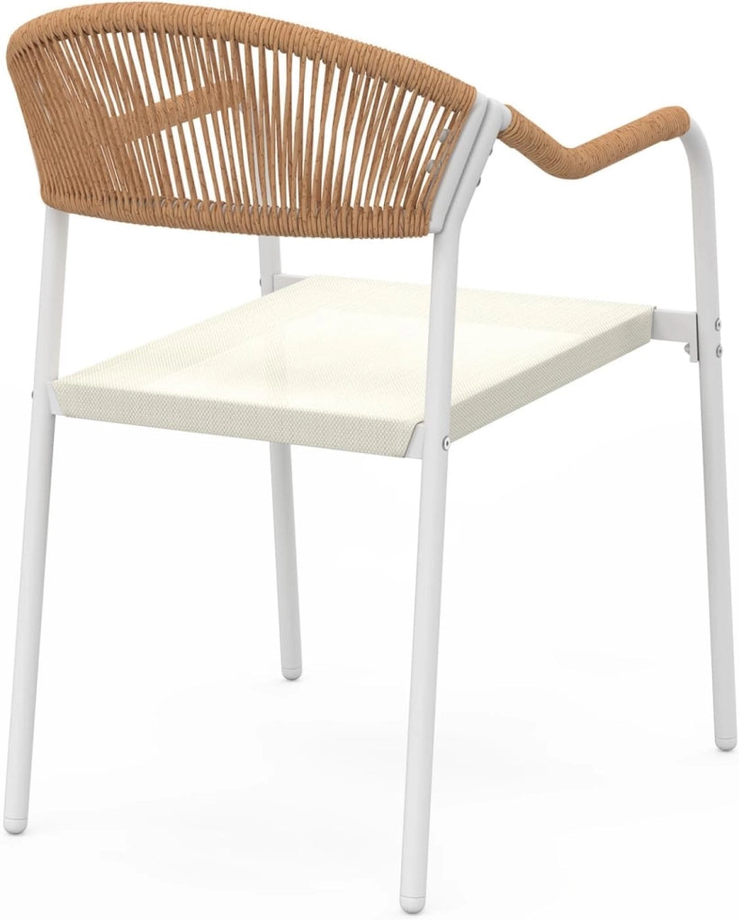 Set di 6 sedie da giardino Madeira in metallo bianco corda e textilene beige e rattan chiaro