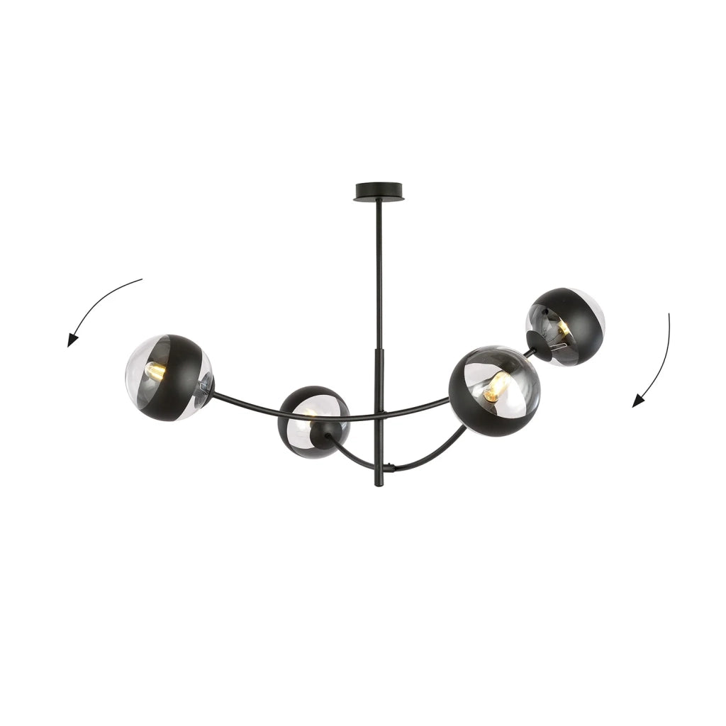 Plafoniera Contemporaneo Oceano Acciaio Nero 4 Luci E14 Ip20