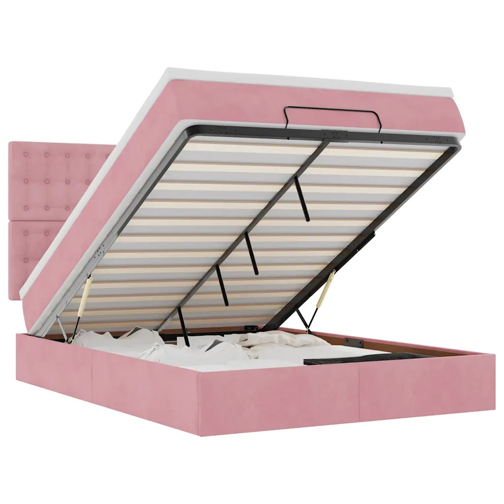 Struttura Letto Pouf con Materassi Rosa 140x200 cm in Velluto 3314473