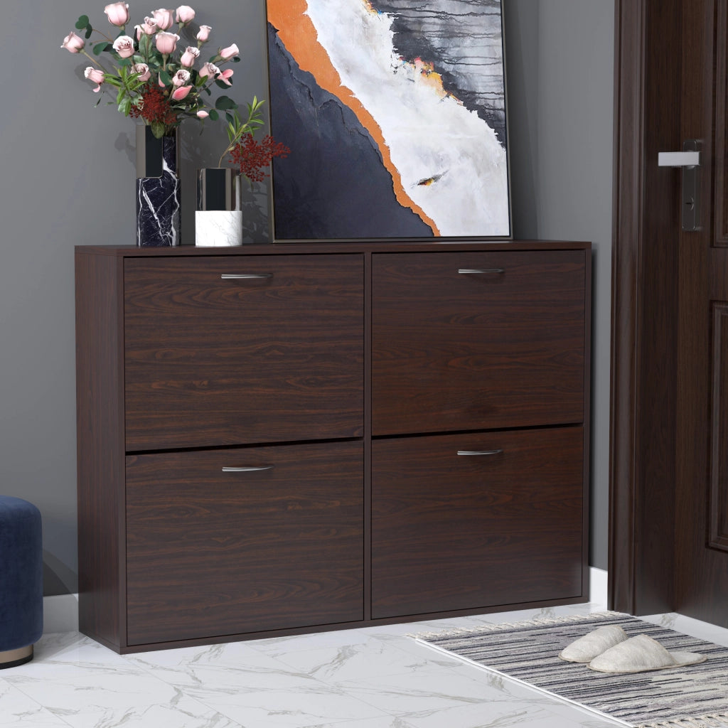 Scarpiera Salvaspazio ¨C Xylo ¨C Legno Marrone 24 Paia 4 Cassetti Ripiani Regolabili 120x24x81cm