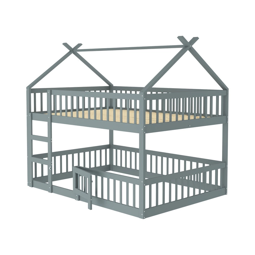 Letto a soppalco per bambini ¨C Minimal ¨C grigio 140x200 in pino massello con scala