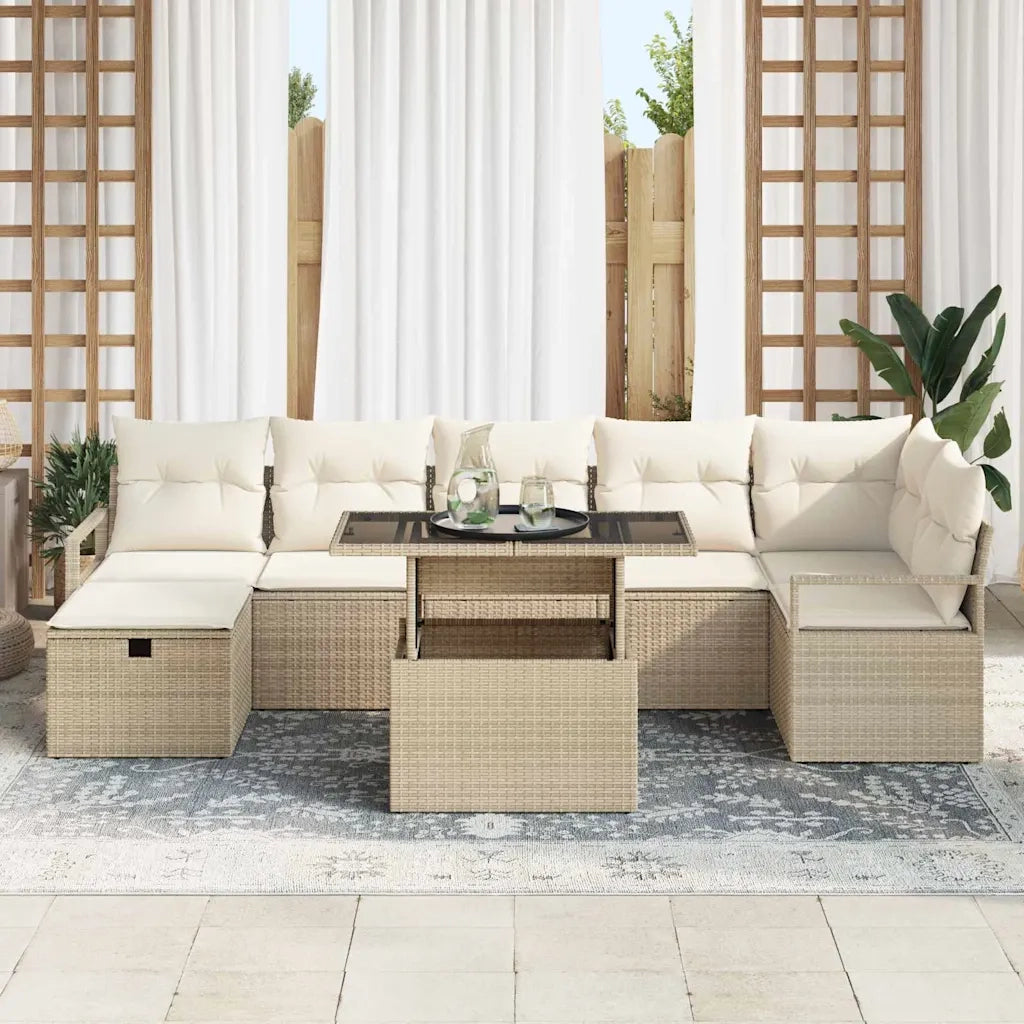 Set Divano da Giardino con cuscino 8 pcs Beige Poly Rattan