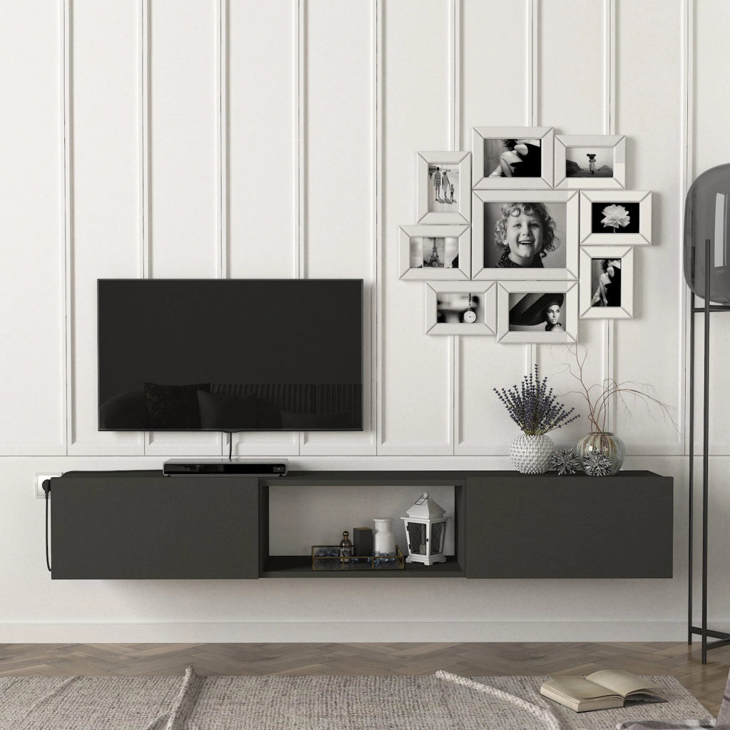 Mobile TV da Parete Paltamo Armadietto Pensile con Ante a Ribalta 180 x 31 x 29,5 cm Antracite [en.casa]
