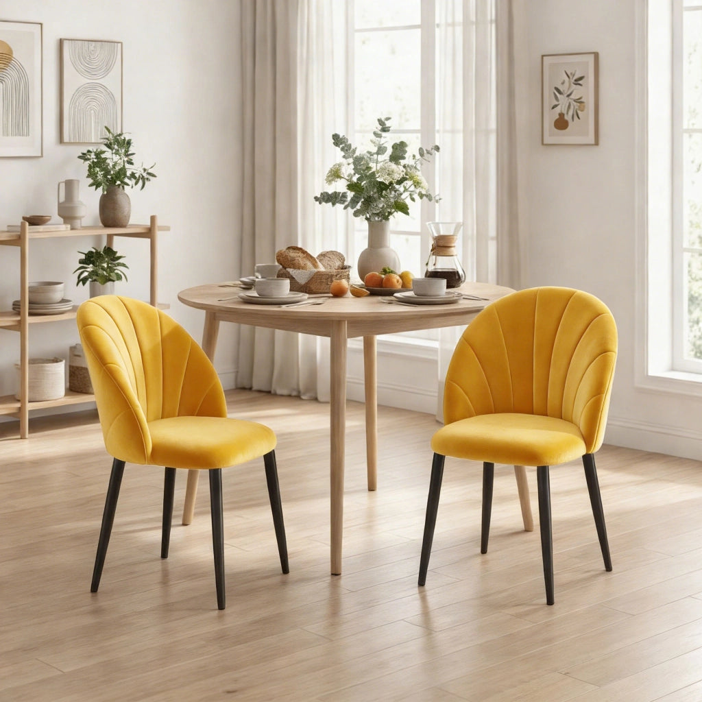 Set 2 Sedie da Pranzo Imbottite con Schienale in Velluto ¨C Minimal ¨C 52x55x79 cm Giallo
