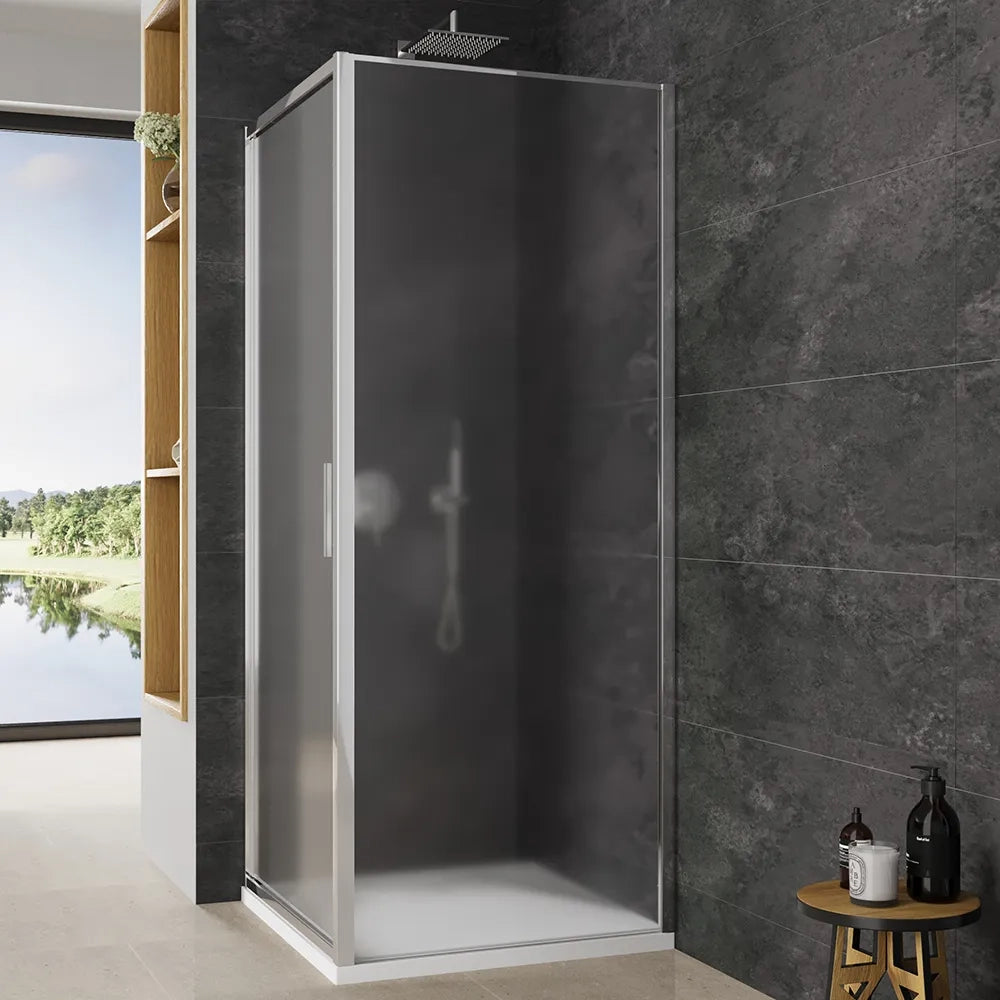 Box doccia slim 80x80cm con porta a battente e parete fissa profili cromati e vetro 6mm opaco h190| Portofino