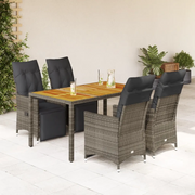 Set BistrÃ² da Giardino 5 pz con Cuscini in Polyrattan Grigio