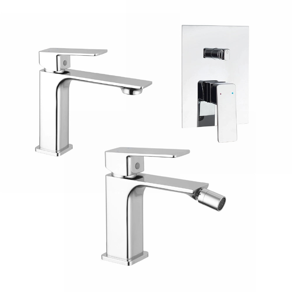 Set miscelatori: lavabo bidet senza scarico e incasso doccia c/deviatore cromato | Ingrid