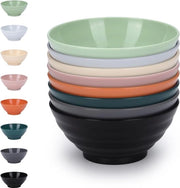 Set di Bowl in Plastica da 8 Pezzi - 750ml - Resistenti agli Urti - Leggeri - Insalatiera per Noodle Soia Pasta Ramen Popcorn Frutta - Molti Colori