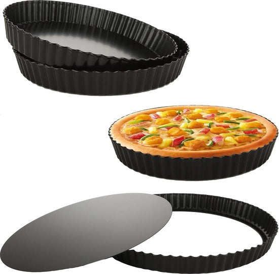 Set di 4 stampi per torte con manico, 20 cm e 28 cm, stampo per quiche, stampo per torta a forma di cerchio, antiaderente, set di stampi per torte e quiche