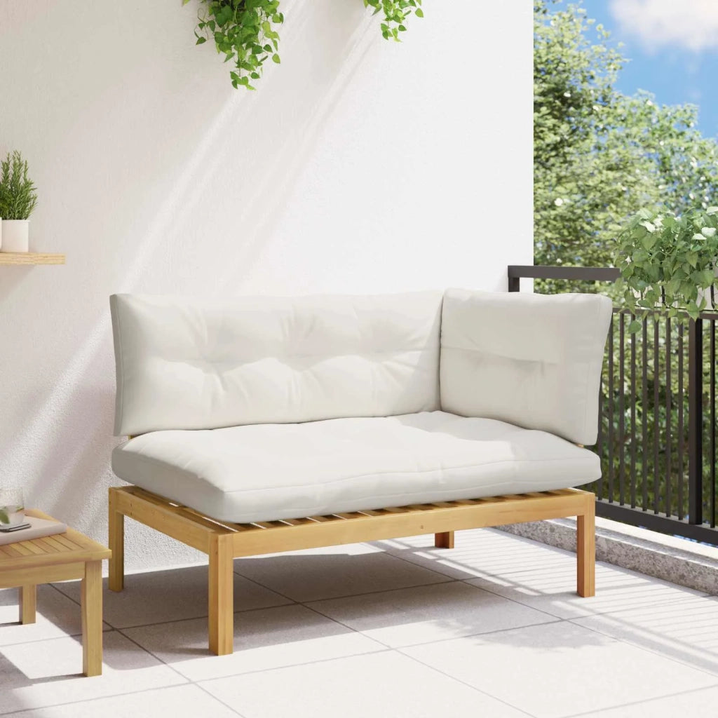 Salotto da Giardino-Divano componibile Angolare Acacia Chiaro e Bianco Crema