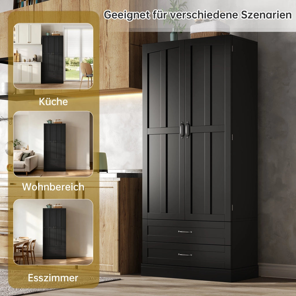Mobile alto da cucina nero in MDF con ripiani estraibili