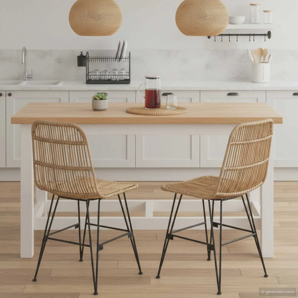 Sedia da pranzo 2 pcs Naturale 41 x 55 x 85 cm Rattan e acciaio 42033206
