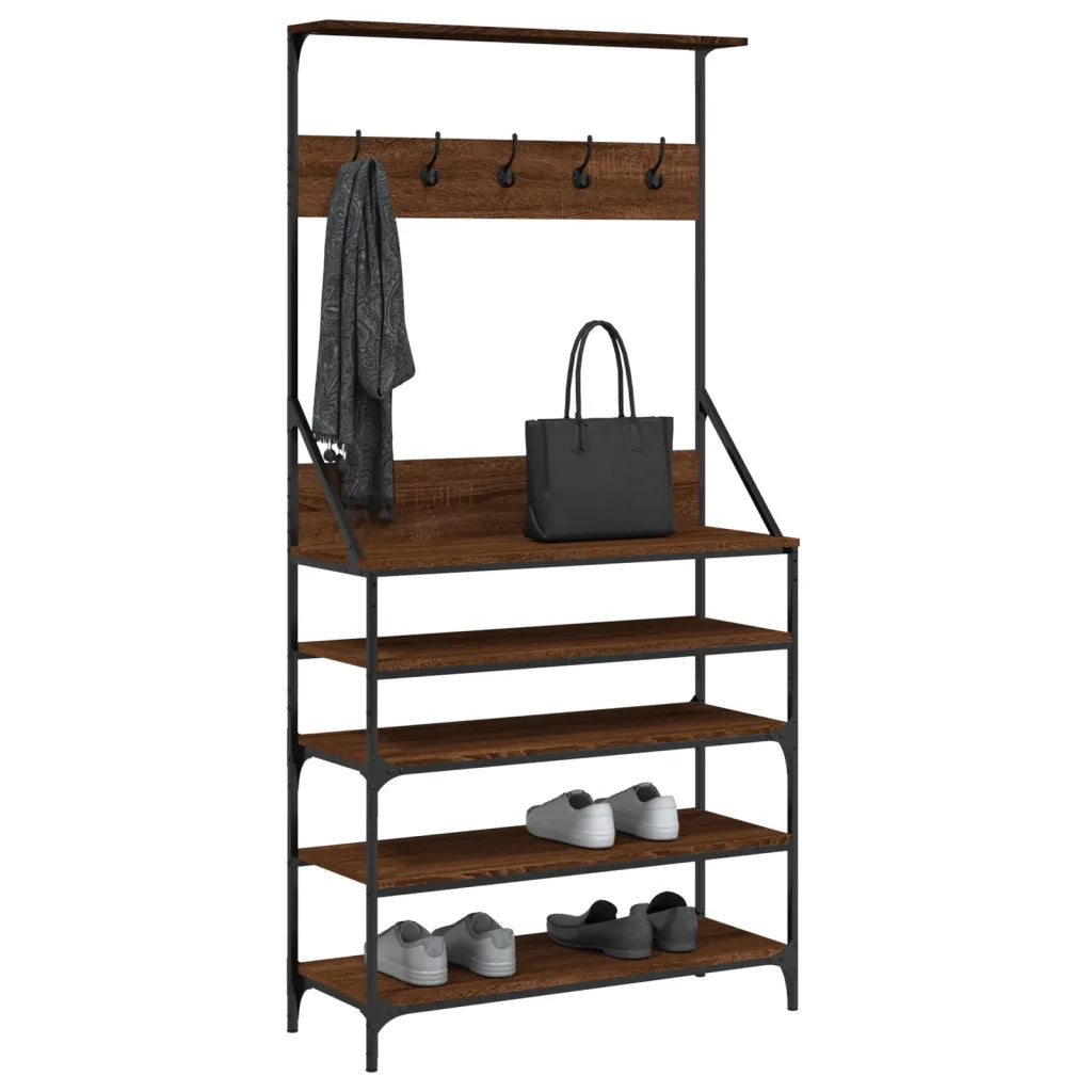 Appendiabiti con Porta Scarpe-Scarpiera con Appendiabiti Rovere Marrone 90x34x184 cm