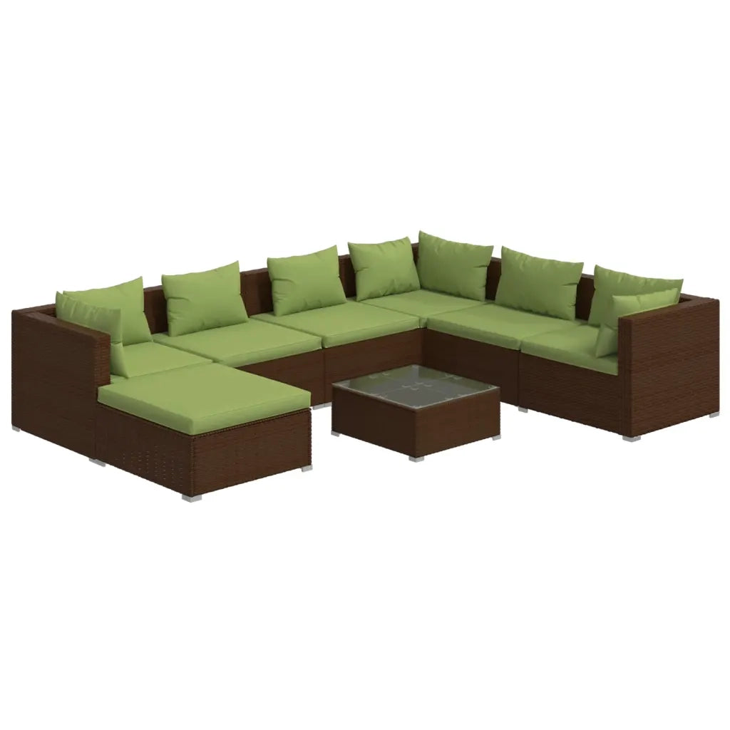 Set Divani da Giardino 8 pz con Cuscini in Polyrattan Marrone cod mxl 38946