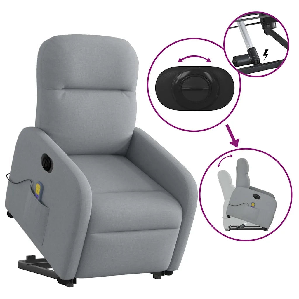 Poltrona Alzapersona Massaggi Elettrica Grigio Chiaro Tessuto