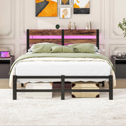 Letto matrimoniale 120x200 cm in metallo e legno con LED RGB, USB e spazio contenitivo