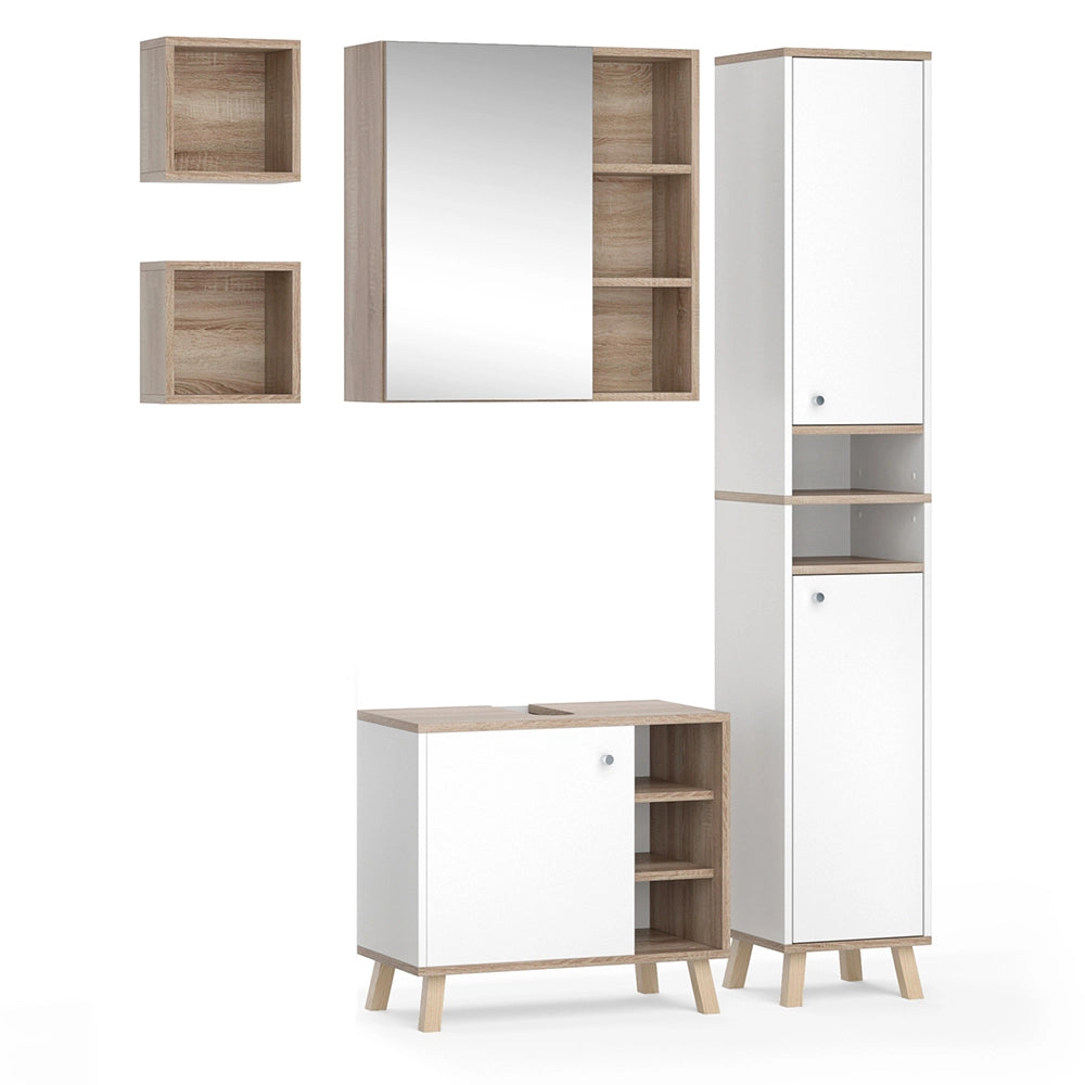Vicco Set mobili bagno Bianco 4 parti, con armadio alto