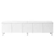 Mobile TV con 5 ante e passacavi; per soggiorno; in MDF e PB; 180x38x45 cm; bianco