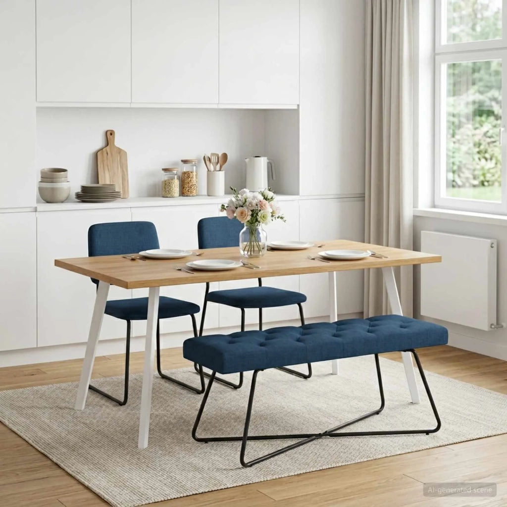 Panchina con bottoni imbottiti Blu 110 x 40 x 46 cm Tessuto 42038379
