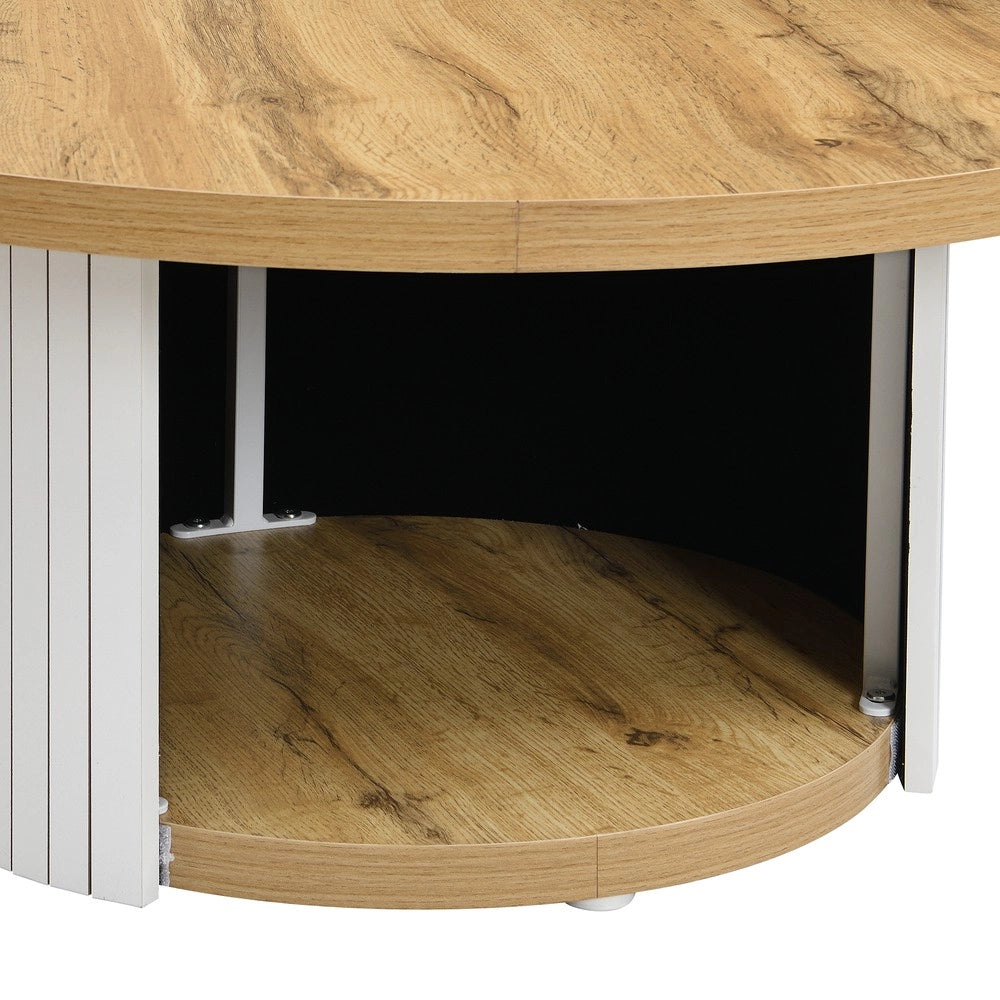 Tavolino da Caff¨¨ Rotondo con Ripiano in Legno Naturale ¨C MINIMAL ¨C Set Soggiorno Moderno