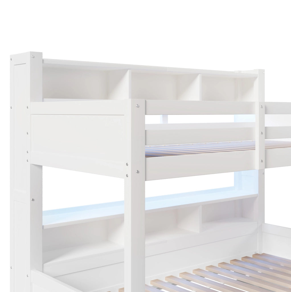 Letto a castello con vano contenitore, cassetto e luce LED integrata