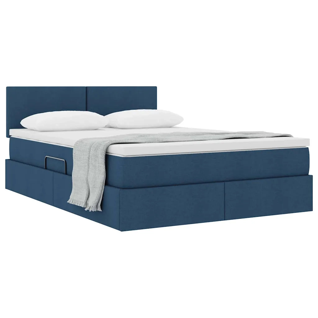 Letto con contenitore e materasso con testiera Blu 140 x 200 cm