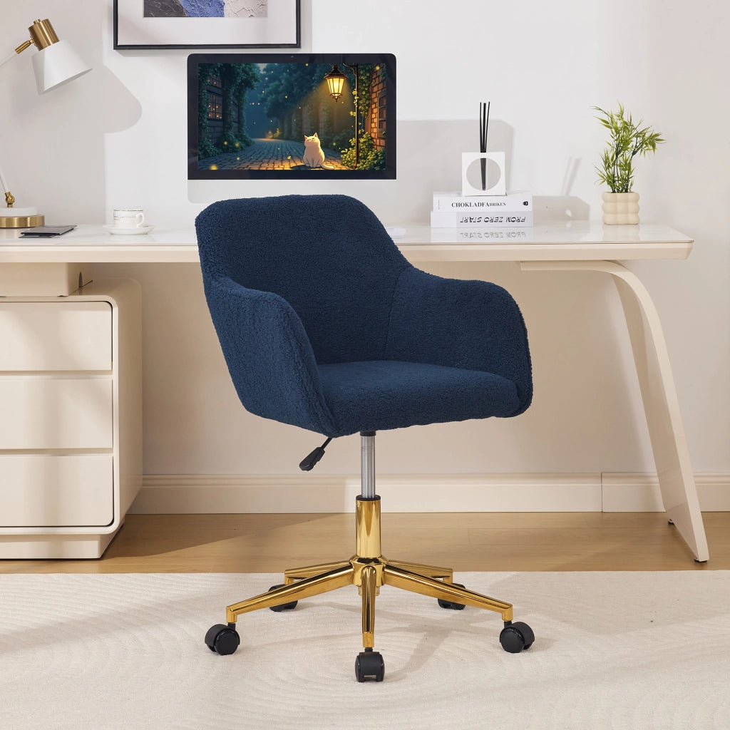Sedia da ufficio girevole con altezza regolabile rotazione a 360 gradi e ruote antigraffio in teddy blu scuro