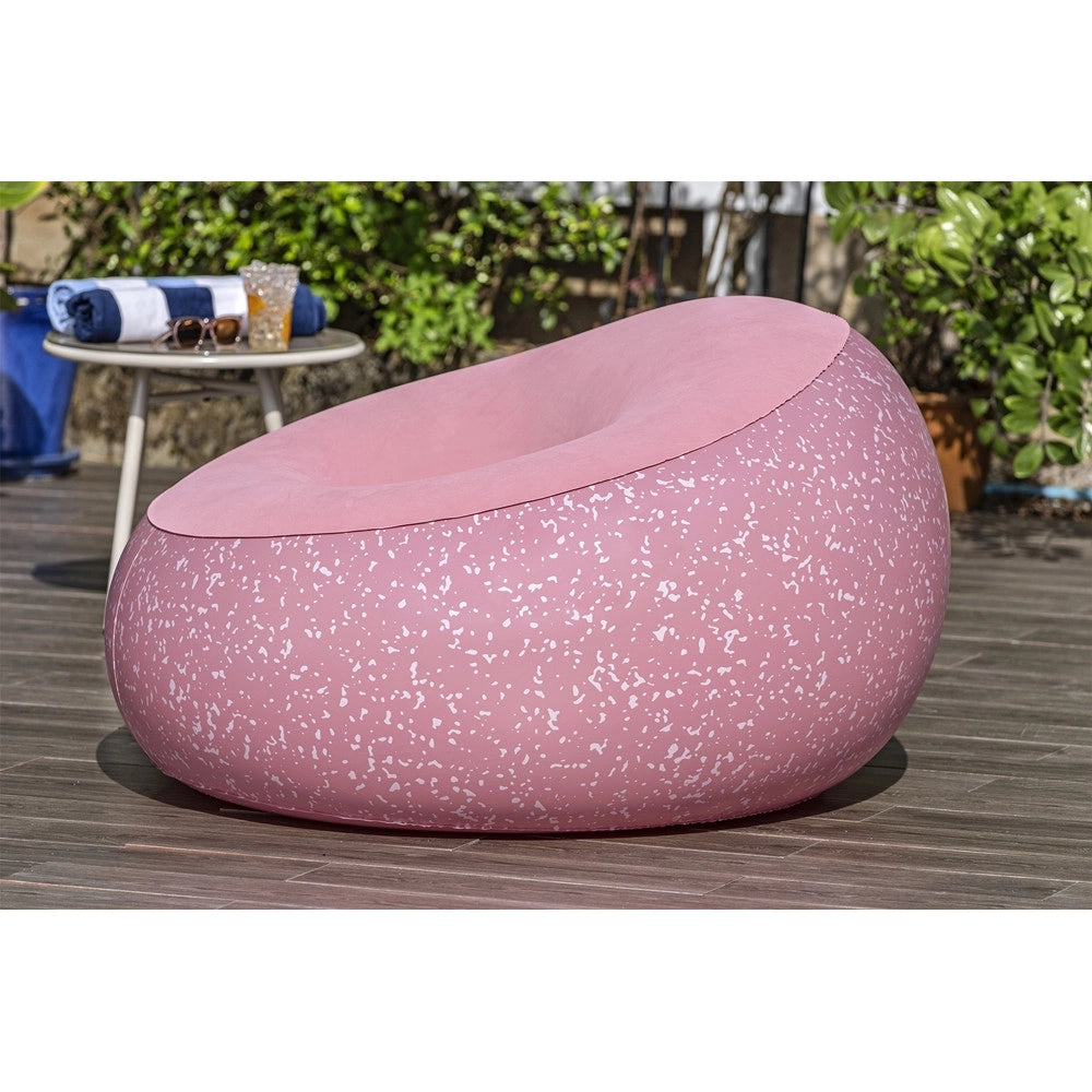 Trade Shop - Poltrona Pouf Gonfiabile 112x112x66cm Superficie Vellutata Design Macchiettato Casa Giardino - Rosa