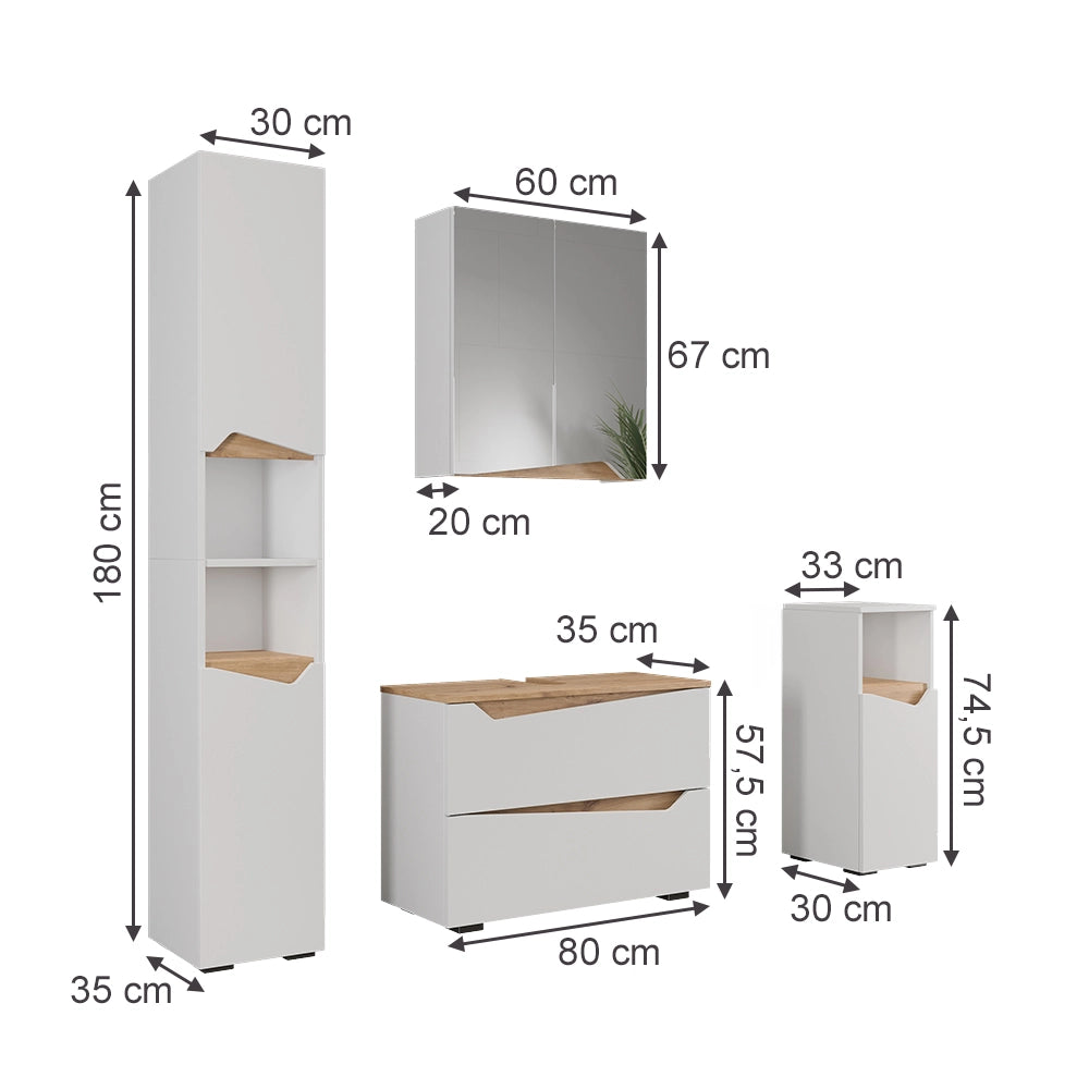 Vicco Set di mobili da bagno Bianco/Artisan 4 parti