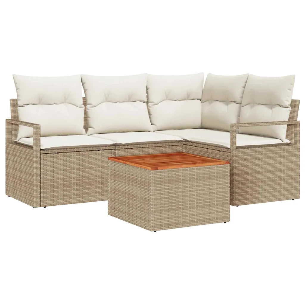 Set Divano da Giardino con cuscino 5 pcs Beige polyrattan