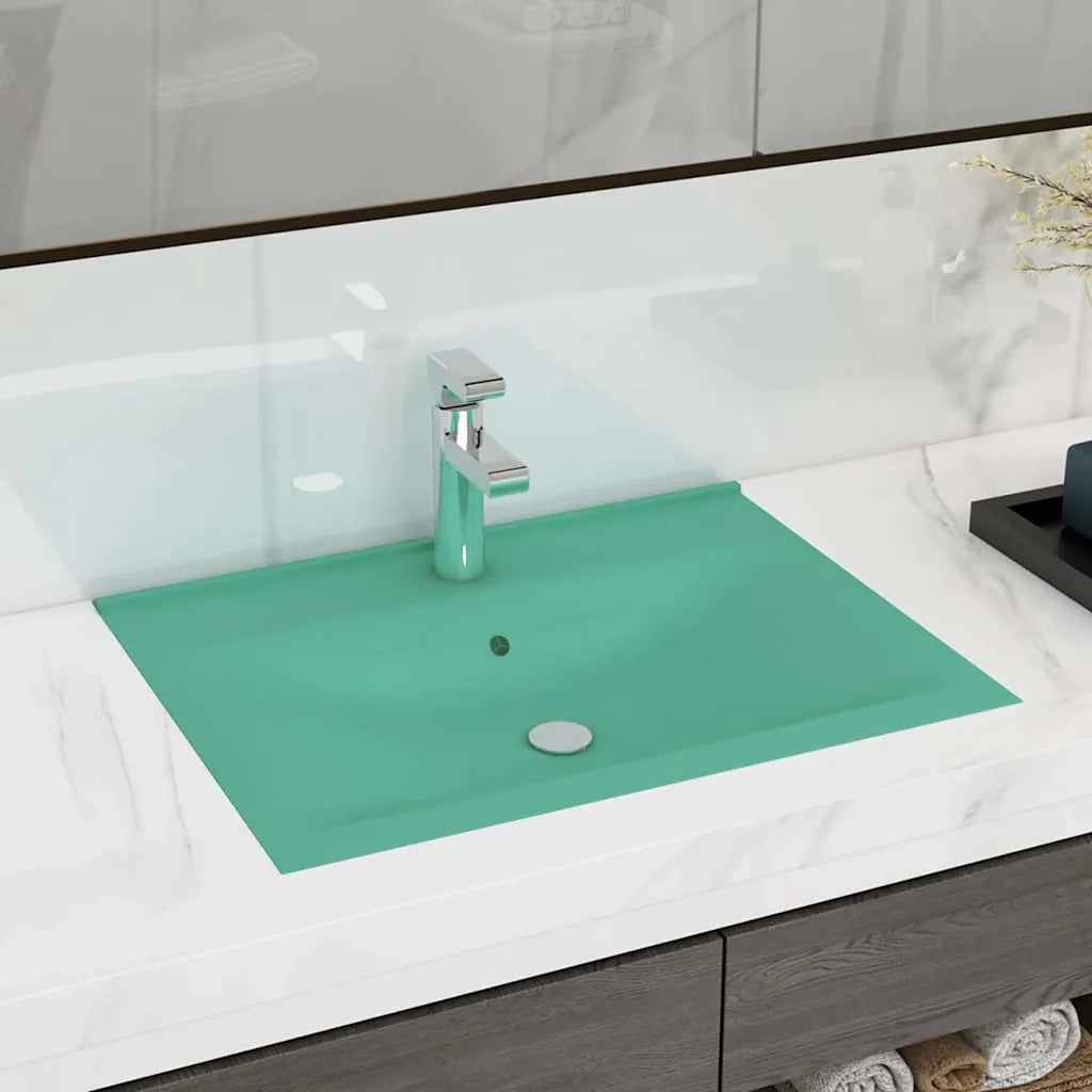 Lavabo con Foro Rubinetto Verde Chiaro Opaco 60x46 cm Ceramica CFW9168722