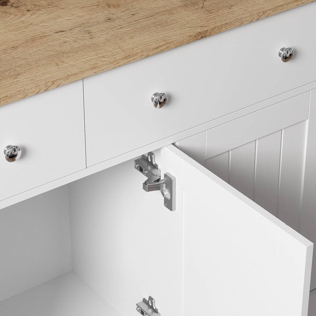 Credenza con 3 Ante e 2 Cassetti; Apertura Push-to-Open; Texture in Rilievo; in Pannello Truciolare; Bianco; 120??36??80;5 cm
