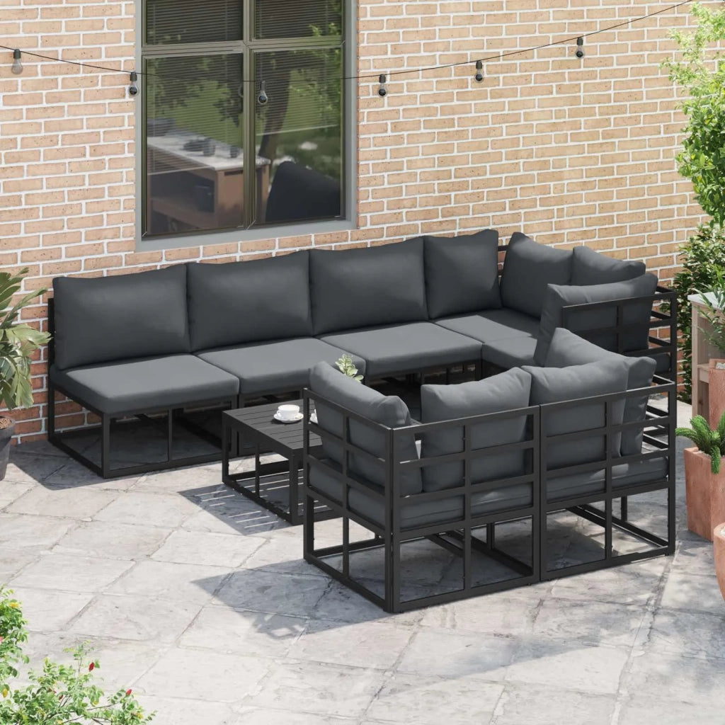 Set Divano da Giardino con cuscino 8 pcs Nero Alluminio 3378947