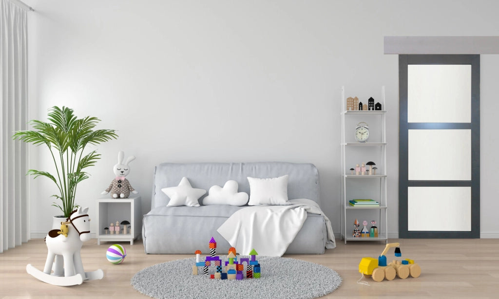 Porta scorrevole rivestita in grigio chiaro 'Blakeria' larghezza 83 + binario in alluminio