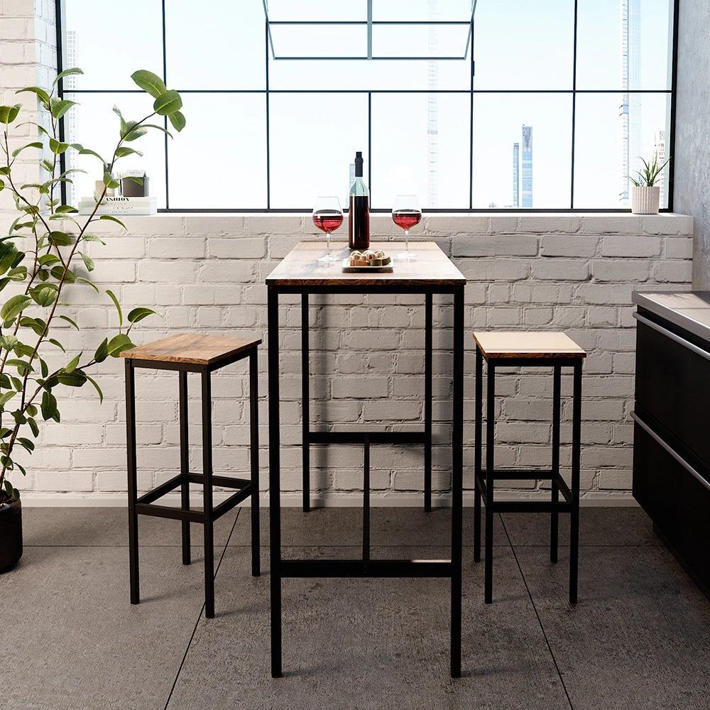 Vicco Tavolo bar con sgabelli Legno antico 120 x 50 cm con 2 sgabelli da bar