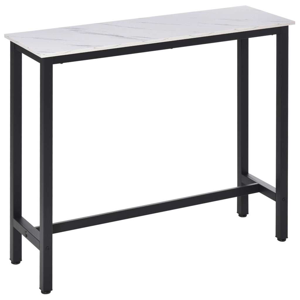Tavolo alto con piano effetto marmo, struttura in acciaio, 120 x 40 x 100 cm, bianco