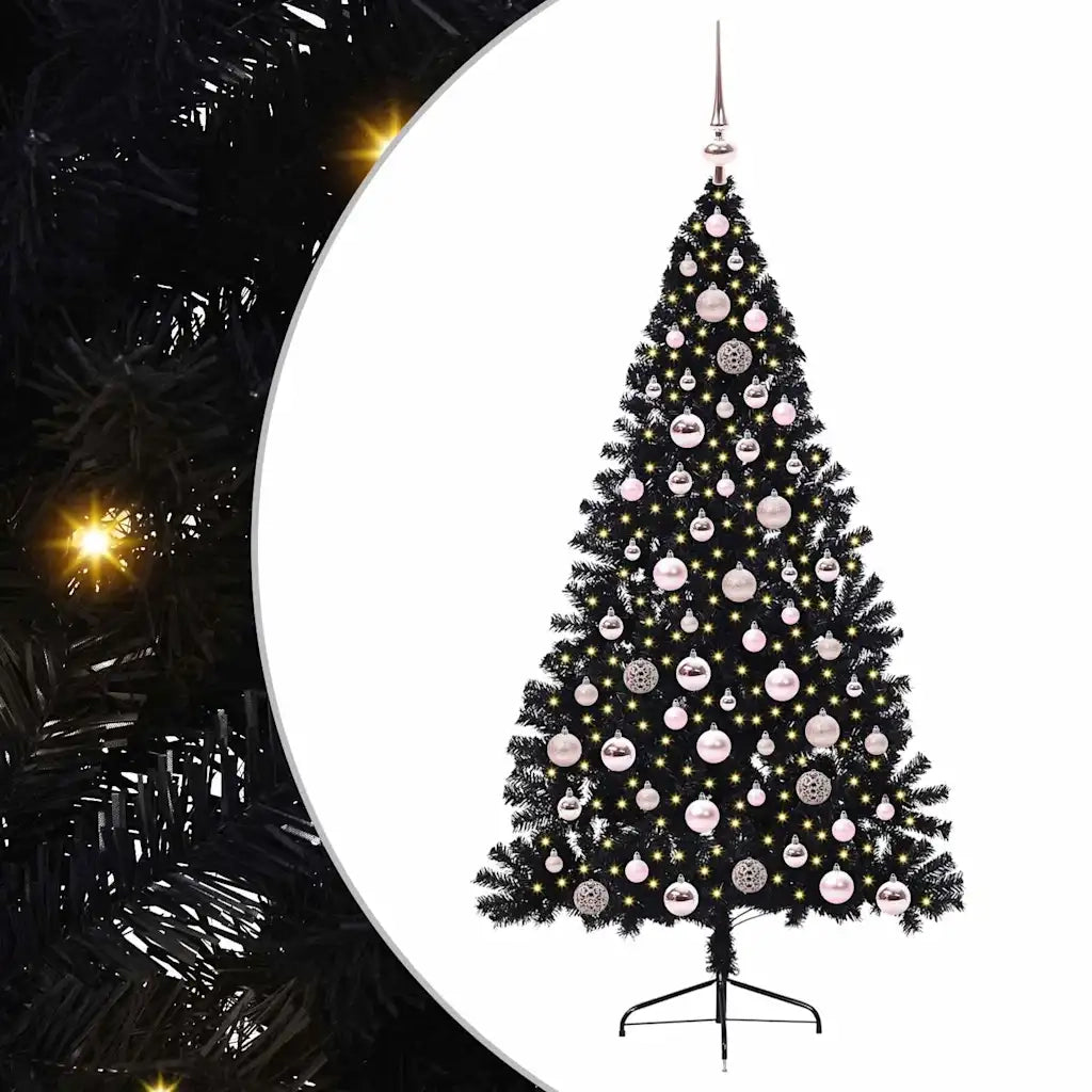Albero di Natale Artificiale-Albero Natalizio con luci integrate Nero 180 cm PVC 871343