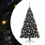 Albero di Natale Artificiale-Albero Natalizio con luci integrate Nero 180 cm PVC 871343