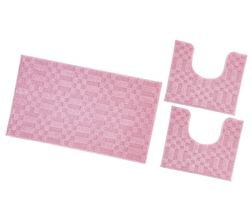 Tappeto Bagno 3D Morbido Assorbente Antiscivolo Lavabile Scendiletto Camera Set 3 Pezzi Rosa