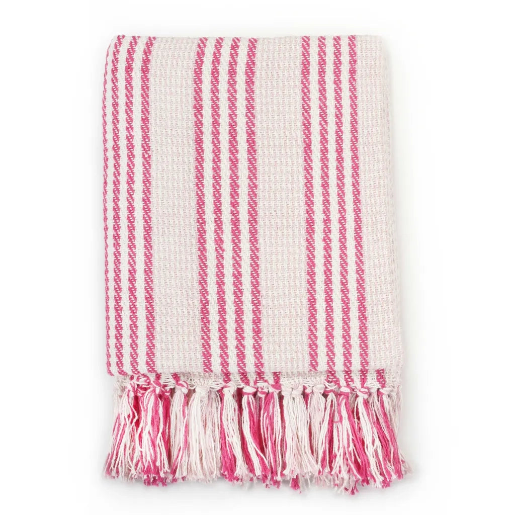Copriletto in Cotone a Righe 160x210 cm Rosa e Bianco 245325