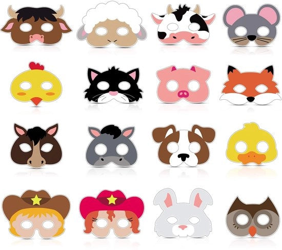 Maschera animale 16 pezzi - Maschere da festa - Costumi animali - Festa di costume - Festa tematica - Carta cartonata - Adatto a bambini e ragazzi - Maschera da festa