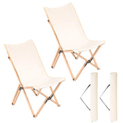 Set di 2 sedie pieghevoli con tasca portaoggetti base robusta prtata 150kg, Sedie in bamb¨´ da campeggio Beige-Tavoli e sedie da campeggio