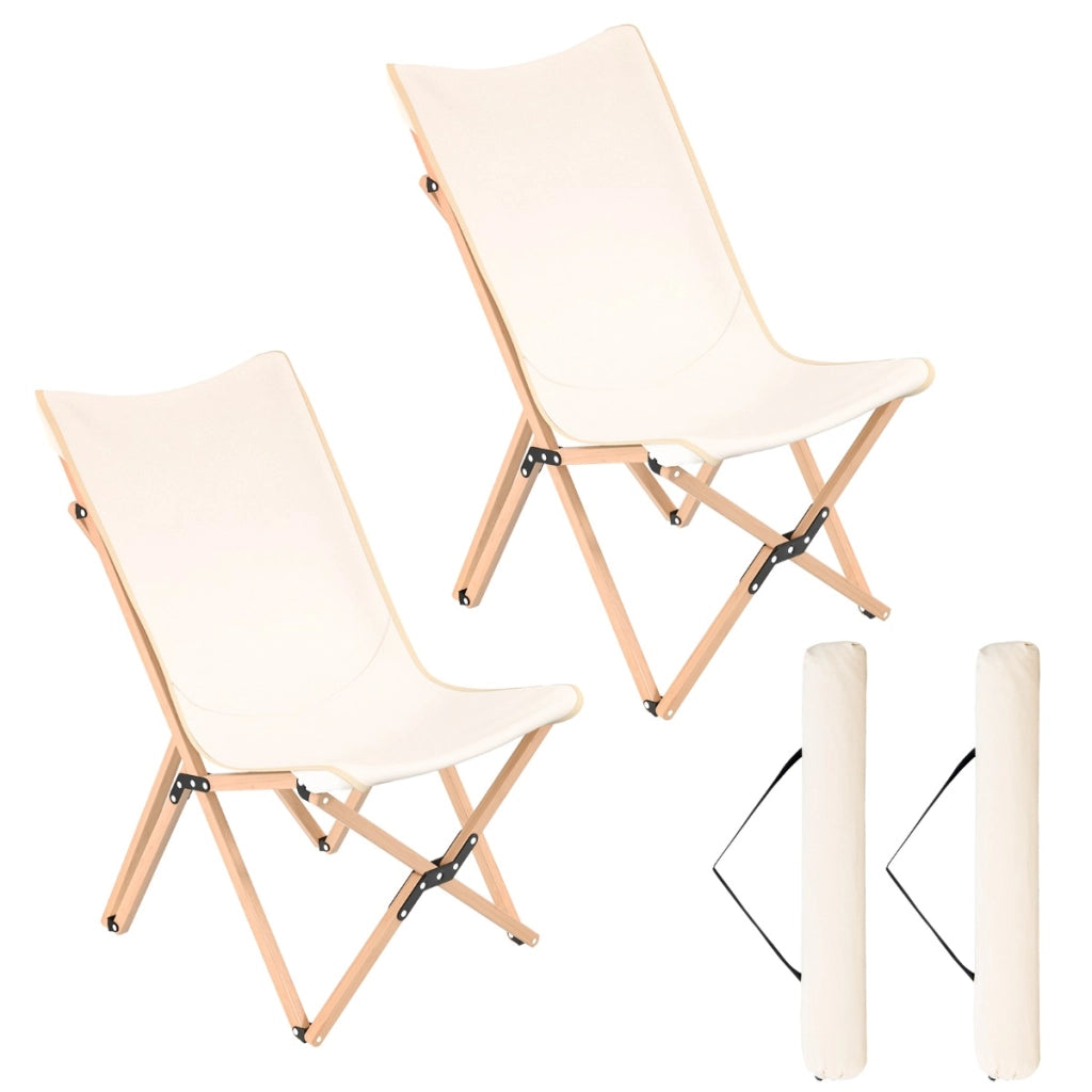 Set di 2 sedie pieghevoli con tasca portaoggetti base robusta prtata 150kg, Sedie in bamb¨´ da campeggio Beige-Tavoli e sedie da campeggio