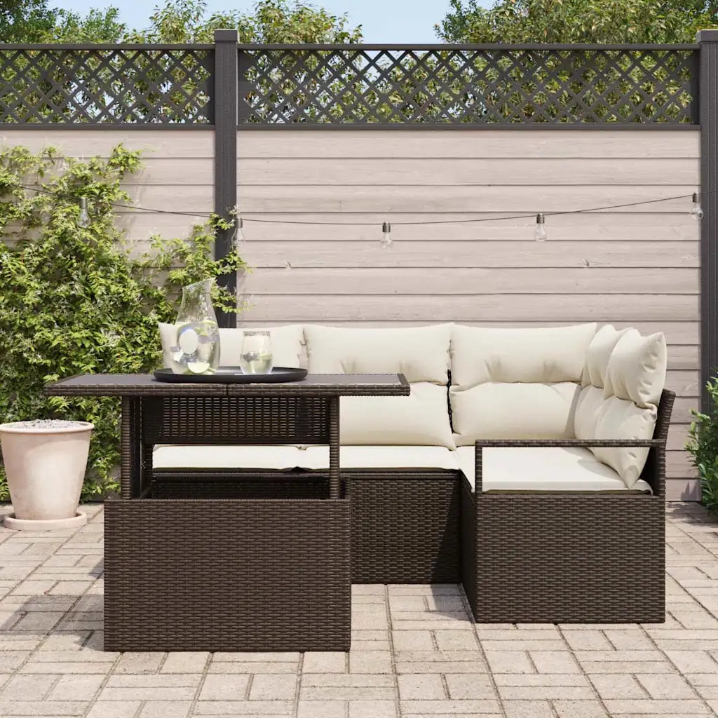 Set Divano da Giardino 5 pcs Marrone e Crema polyrattan 3348814